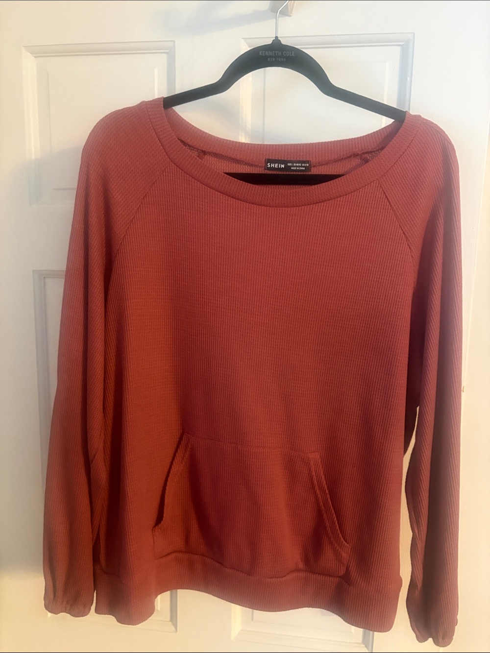 SHEIN Ribbed Pullover Sweatshirt - Burnt Orange
